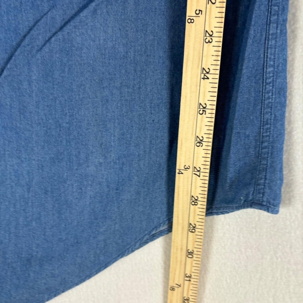 Lands’ End Button Down Denim Shirt Soft, Oxford Collar, Mid Blue - Picture 10 of 11